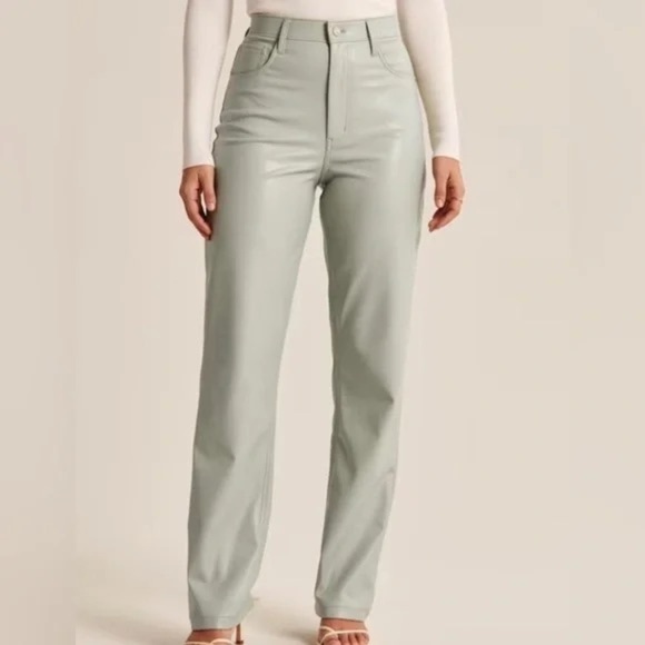 NWT ABERCROMBIE AND FITCH vegan leather mint green pants, 30โ (size 28) - Picture 2 of 6